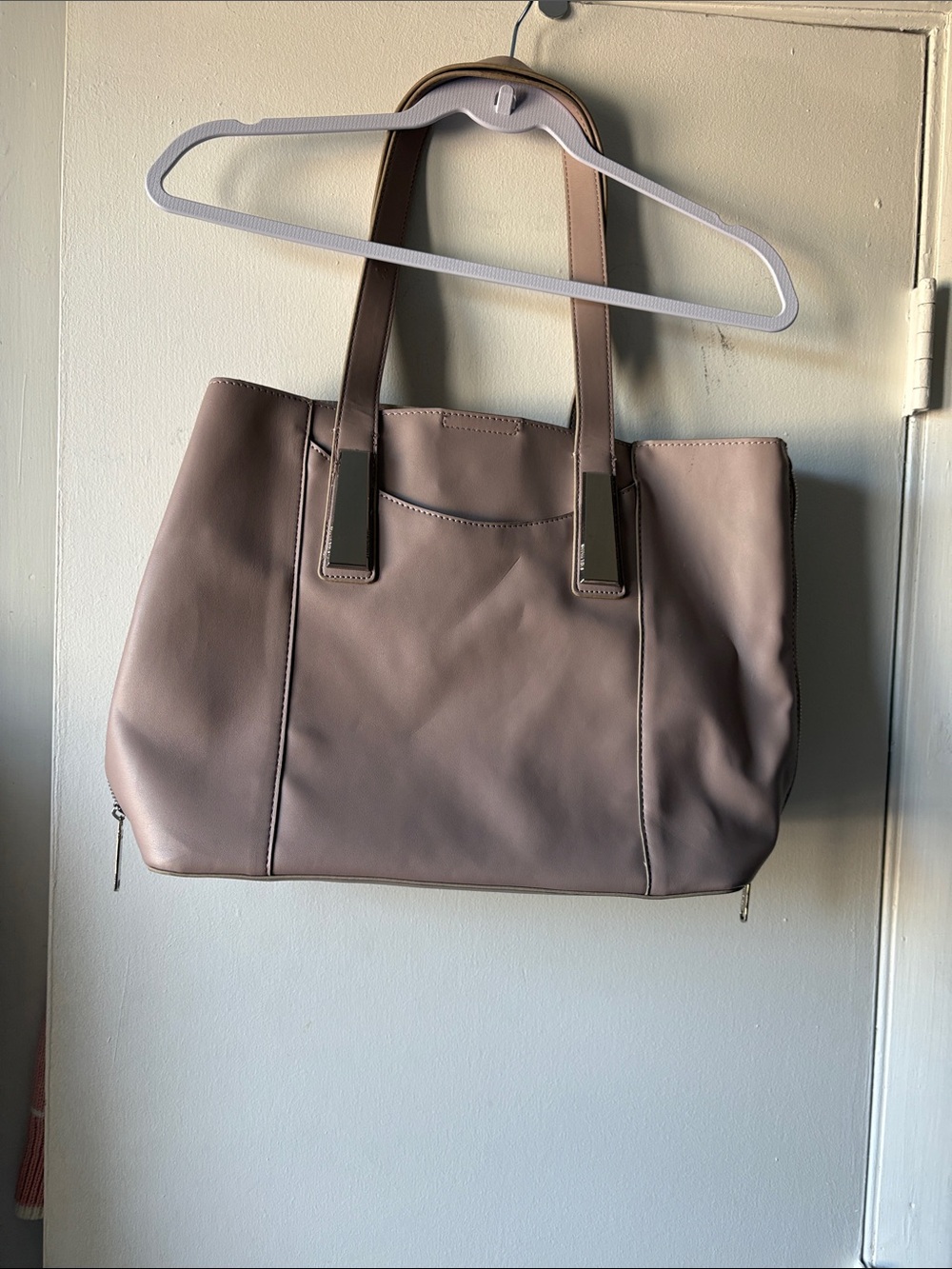 Steve Madden Taupe Mauve Faux-Leather Tote with Double Straps